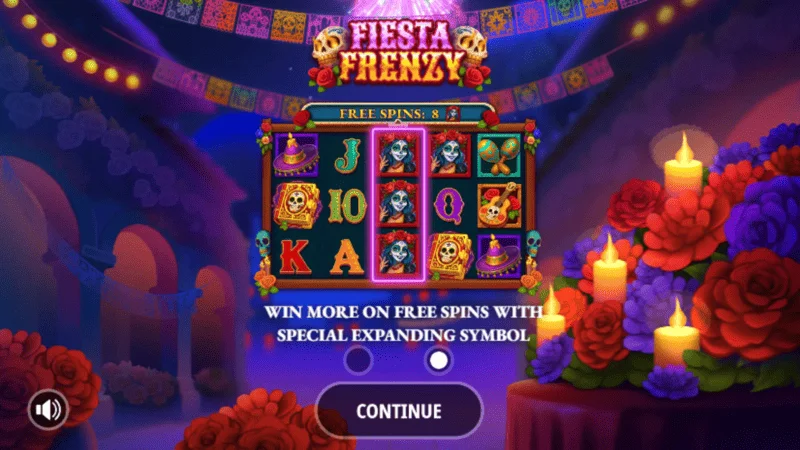Fiesta Frenzy — galvenā izvēlne un likmes iestatījumi